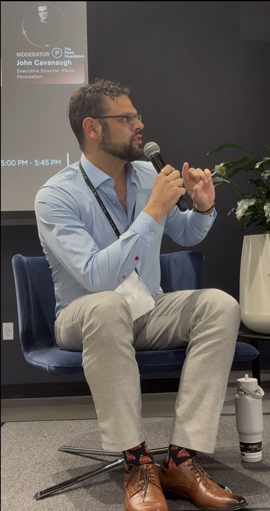 John Cavanaugh moderating a panel on AI and privacy